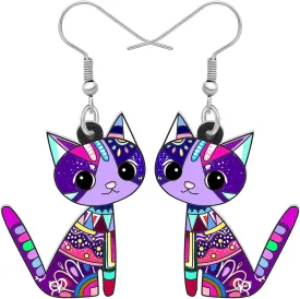 Acrylic Drop Cat Earrings Pets Funny Design 7 Color Lovely Gift For Girl Women By The Bonsny