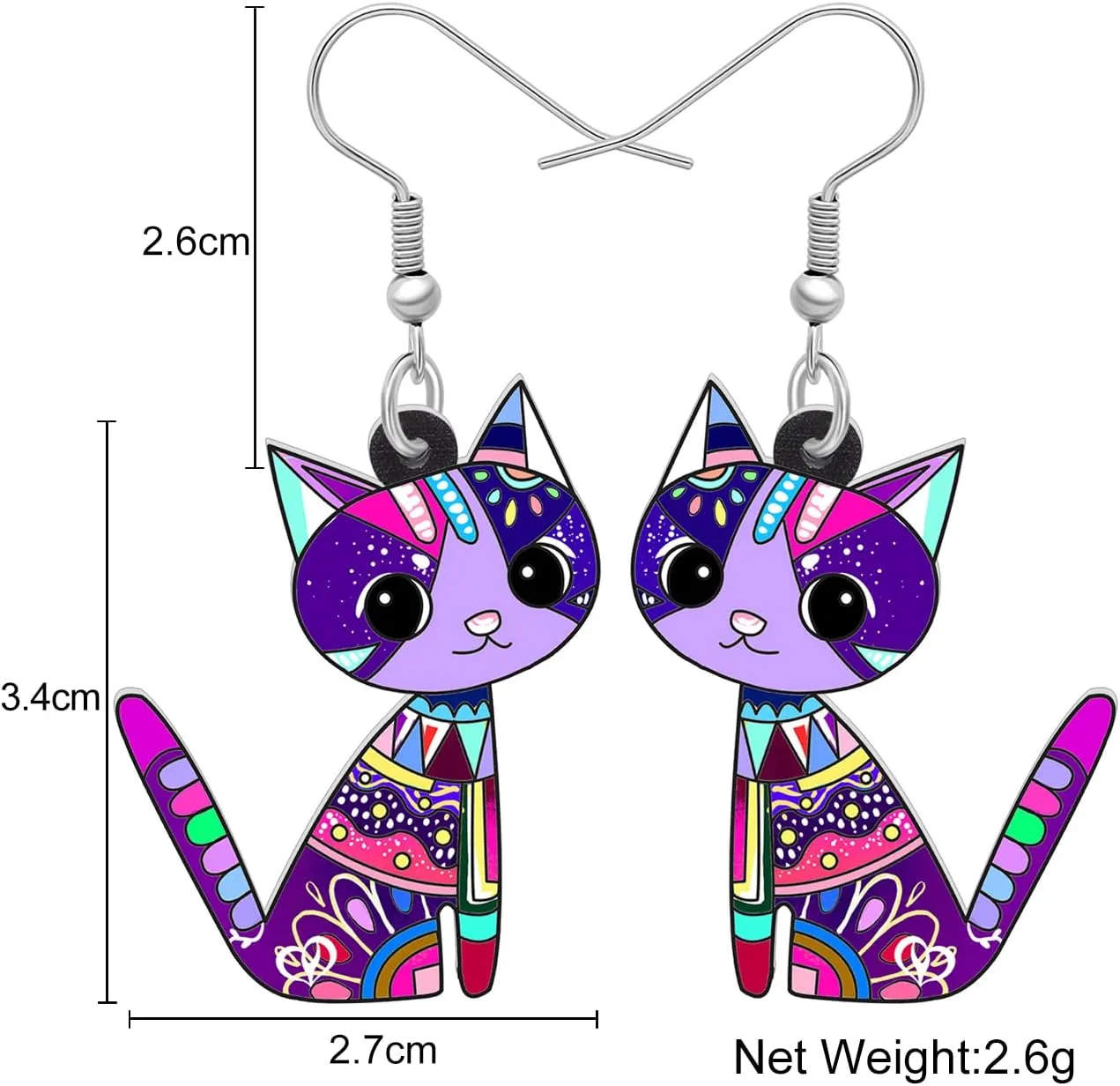 Acrylic Drop Cat Earrings Pets Funny Design 7 Color Lovely Gift For Girl Women By The Bonsny