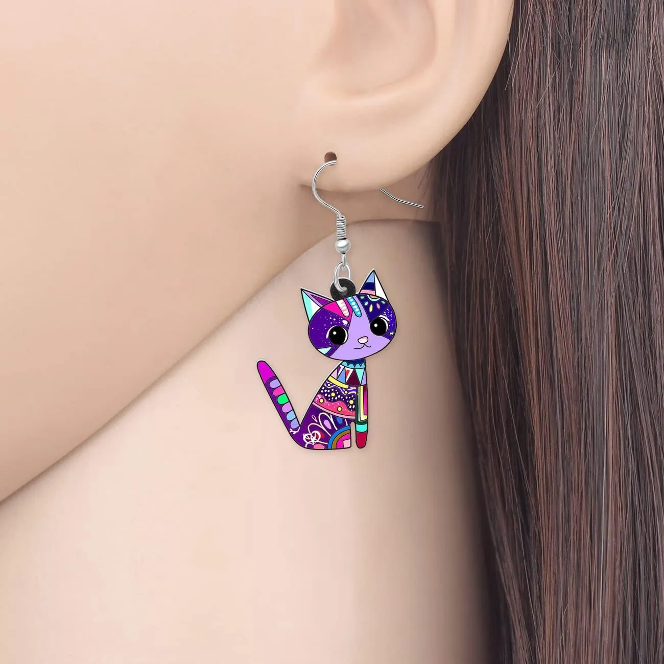 Acrylic Drop Cat Earrings Pets Funny Design 7 Color Lovely Gift For Girl Women By The Bonsny