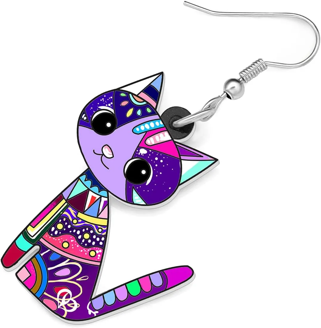 Acrylic Drop Cat Earrings Pets Funny Design 7 Color Lovely Gift For Girl Women By The Bonsny