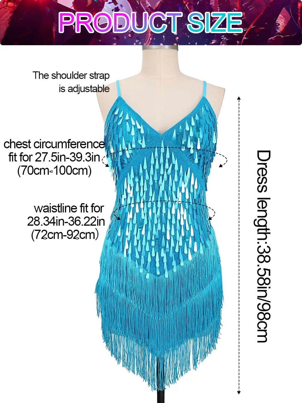 Aukmla Women Sparkly Sequin Fringe Mini Dress Sleeveless Latin Dance Tassel Dresses