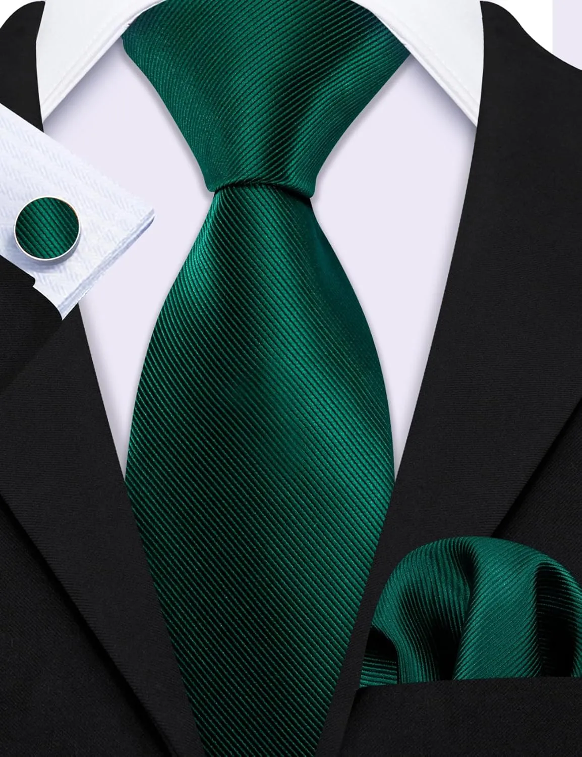 Barry.Wang Plain Men Silk Ties Extra Long Stain Necktie for Wedding Business Handkerchief Cufflinks Set Solid Colors