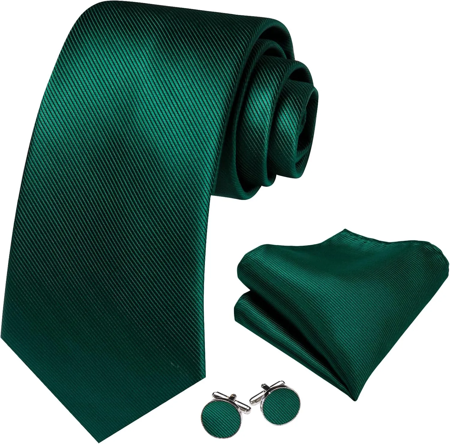Barry.Wang Plain Men Silk Ties Extra Long Stain Necktie for Wedding Business Handkerchief Cufflinks Set Solid Colors