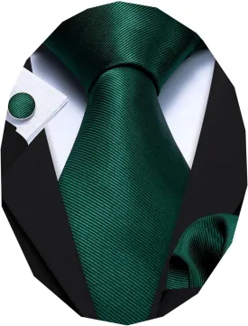 Barry.Wang Plain Men Silk Ties Extra Long Stain Necktie for Wedding Business Handkerchief Cufflinks Set Solid Colors