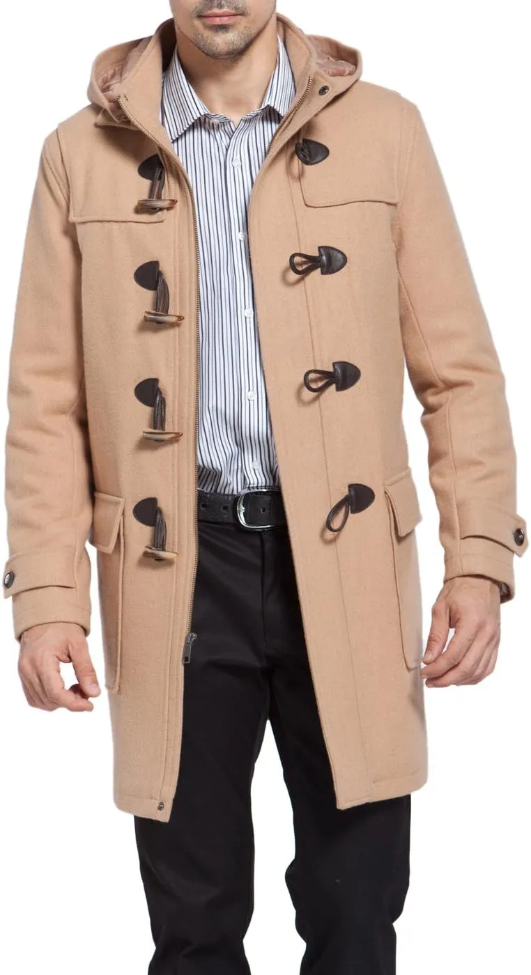 BGSD Men Benjamin Wool Blend Single Breasted Walking Toggle Duffle Coat with Hood (Also available in Big and Tall)