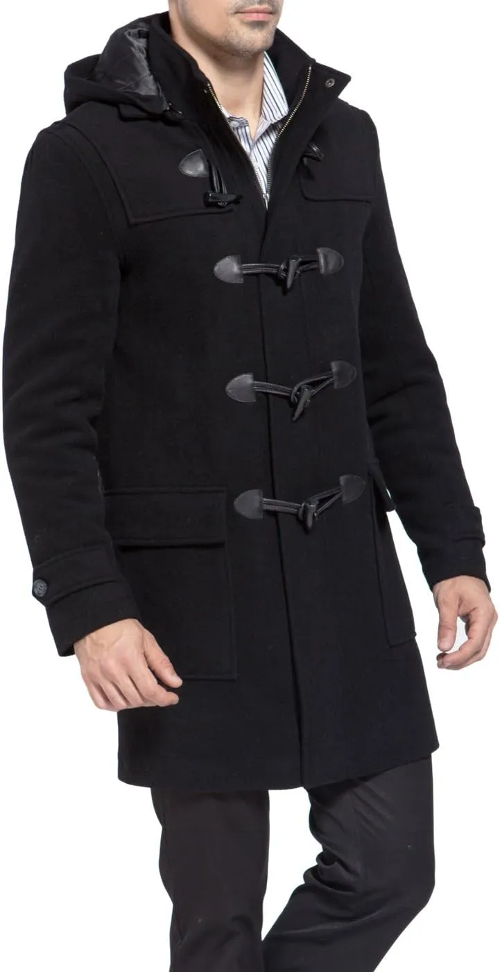 BGSD Men Benjamin Wool Blend Single Breasted Walking Toggle Duffle Coat with Hood (Also available in Big and Tall)
