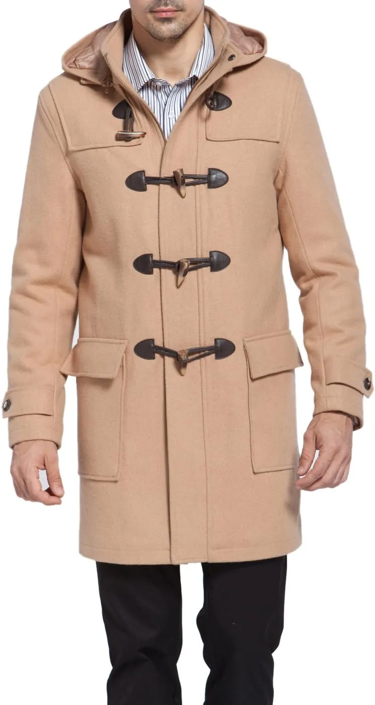 BGSD Men Benjamin Wool Blend Single Breasted Walking Toggle Duffle Coat with Hood (Also available in Big and Tall)