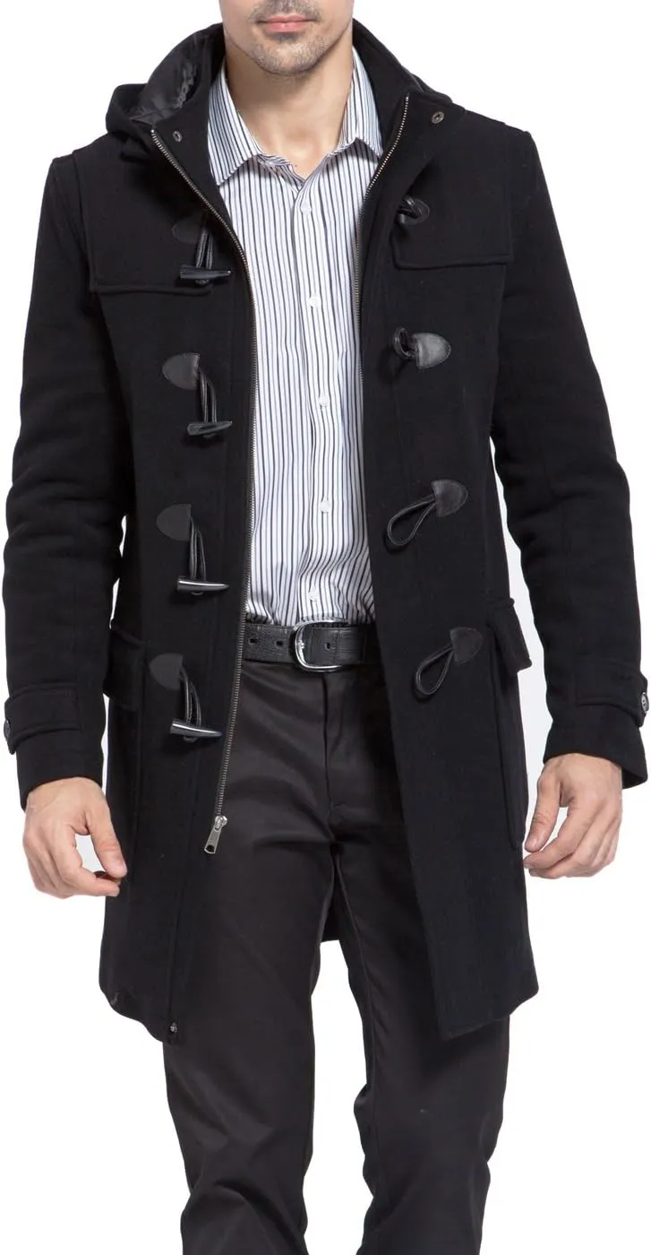 BGSD Men Benjamin Wool Blend Single Breasted Walking Toggle Duffle Coat with Hood (Also available in Big and Tall)