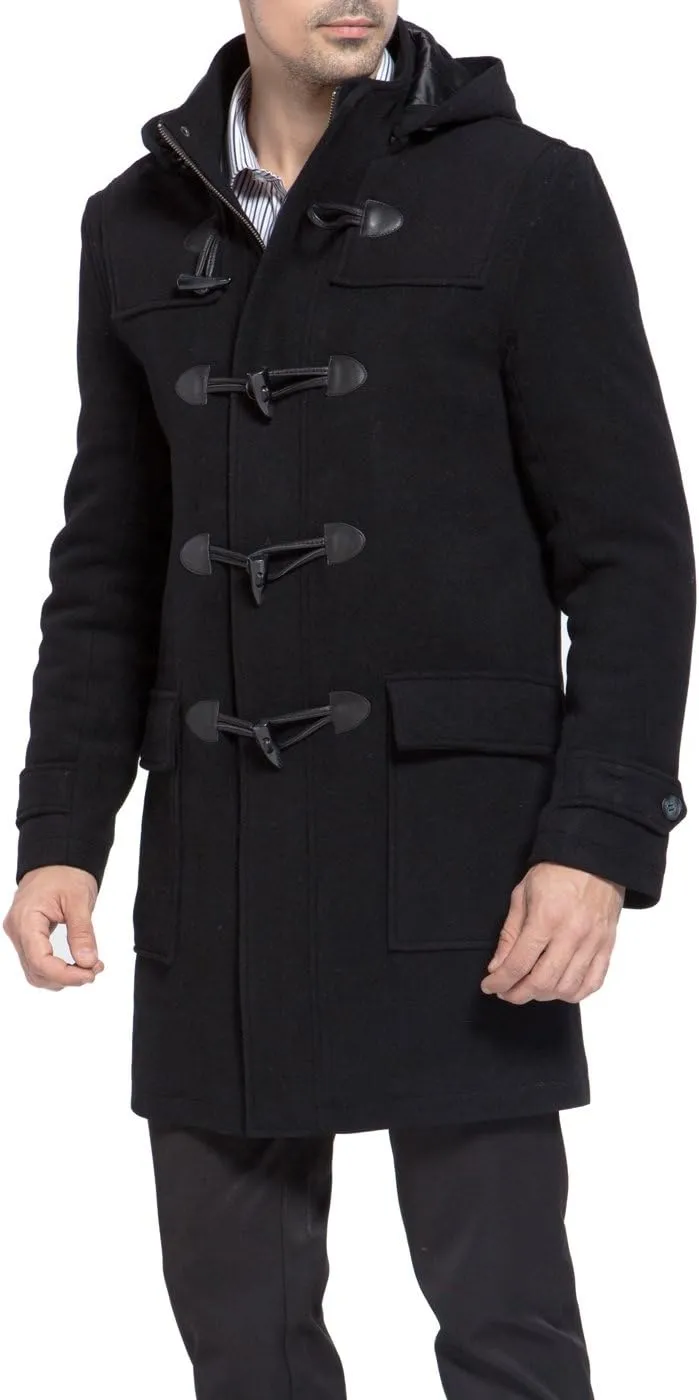 BGSD Men Benjamin Wool Blend Single Breasted Walking Toggle Duffle Coat with Hood (Also available in Big and Tall)