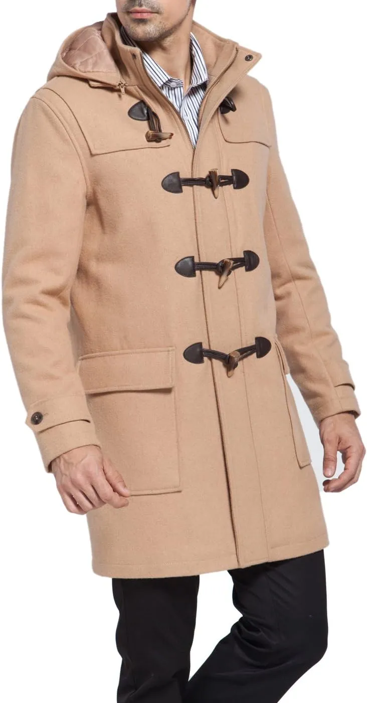 BGSD Men Benjamin Wool Blend Single Breasted Walking Toggle Duffle Coat with Hood (Also available in Big and Tall)