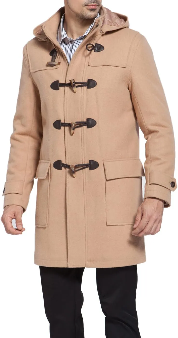 BGSD Men Benjamin Wool Blend Single Breasted Walking Toggle Duffle Coat with Hood (Also available in Big and Tall)