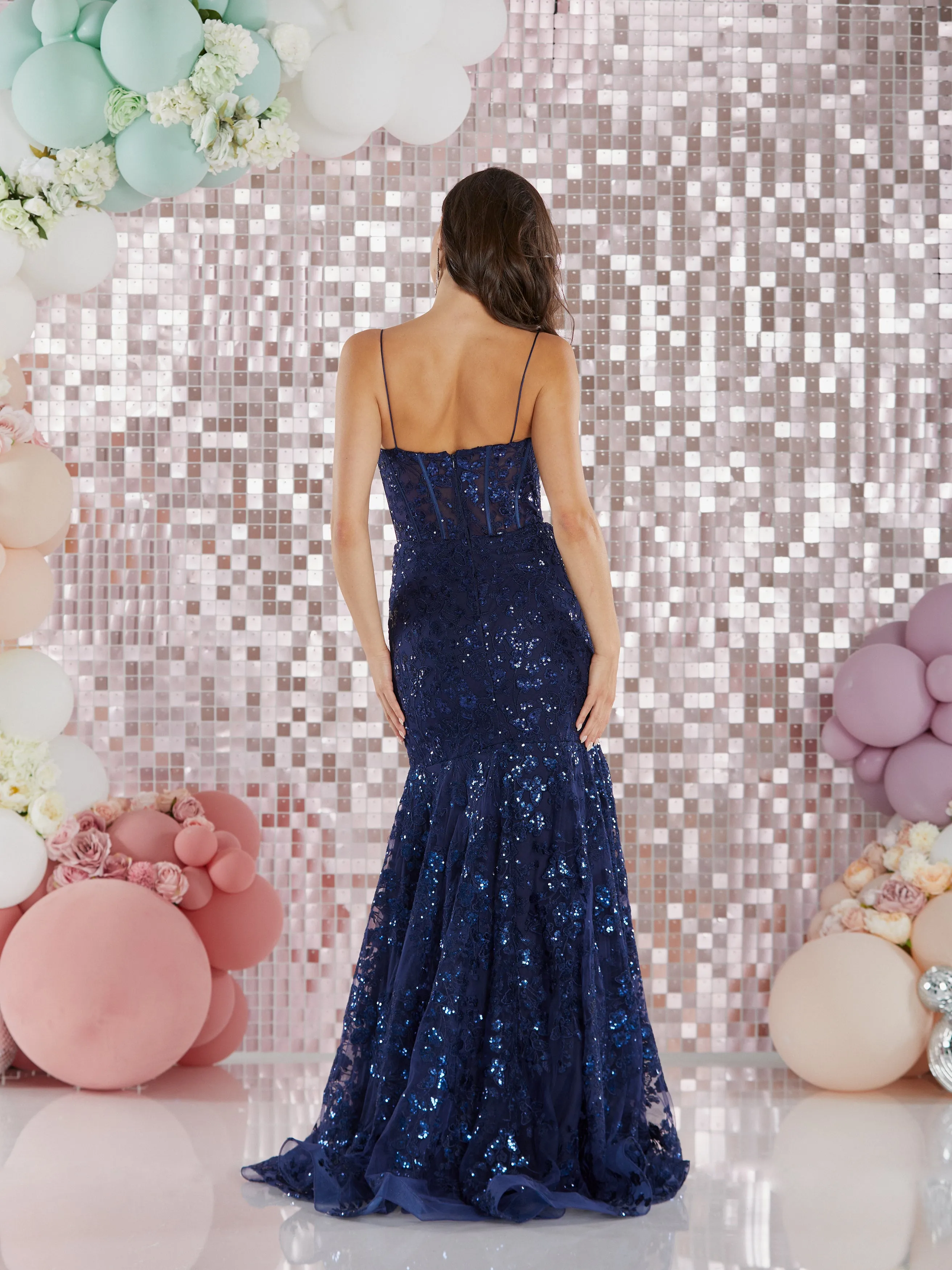 Birdie by Tiffanys sequin corset prom dress light blue and navy