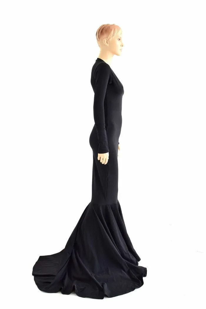 Black Zen Morticia Puddle Train Gown