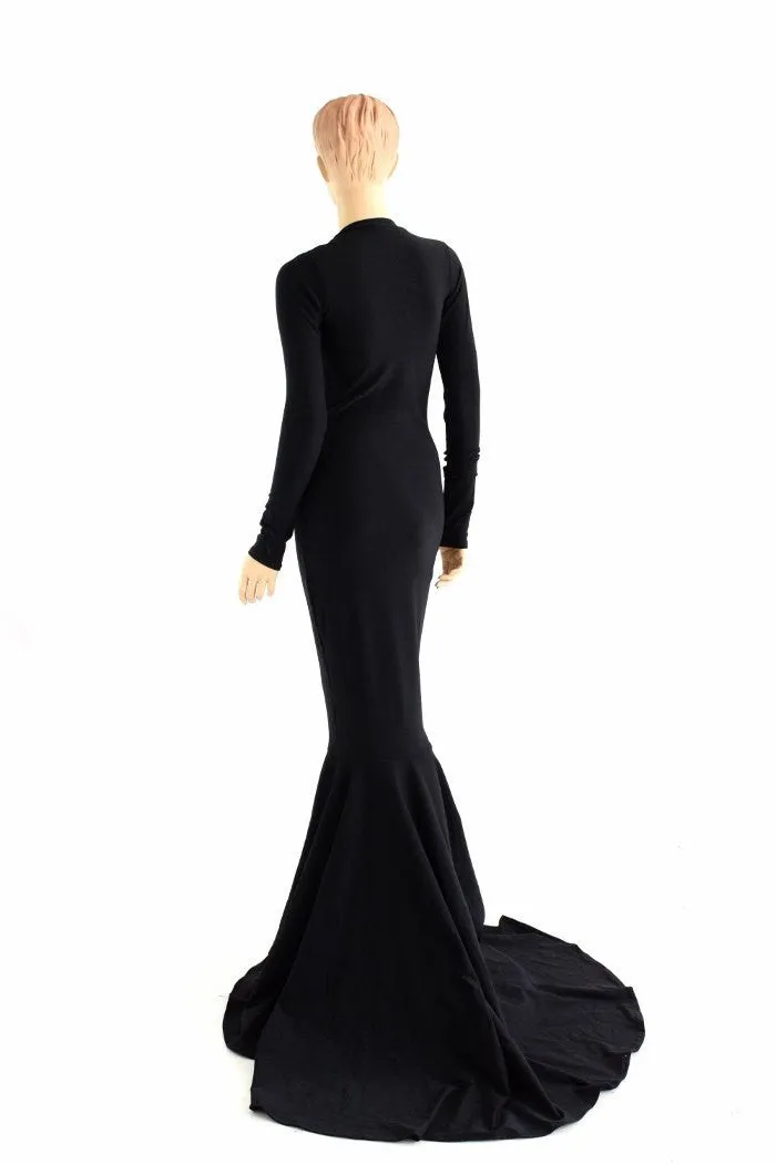 Black Zen Morticia Puddle Train Gown