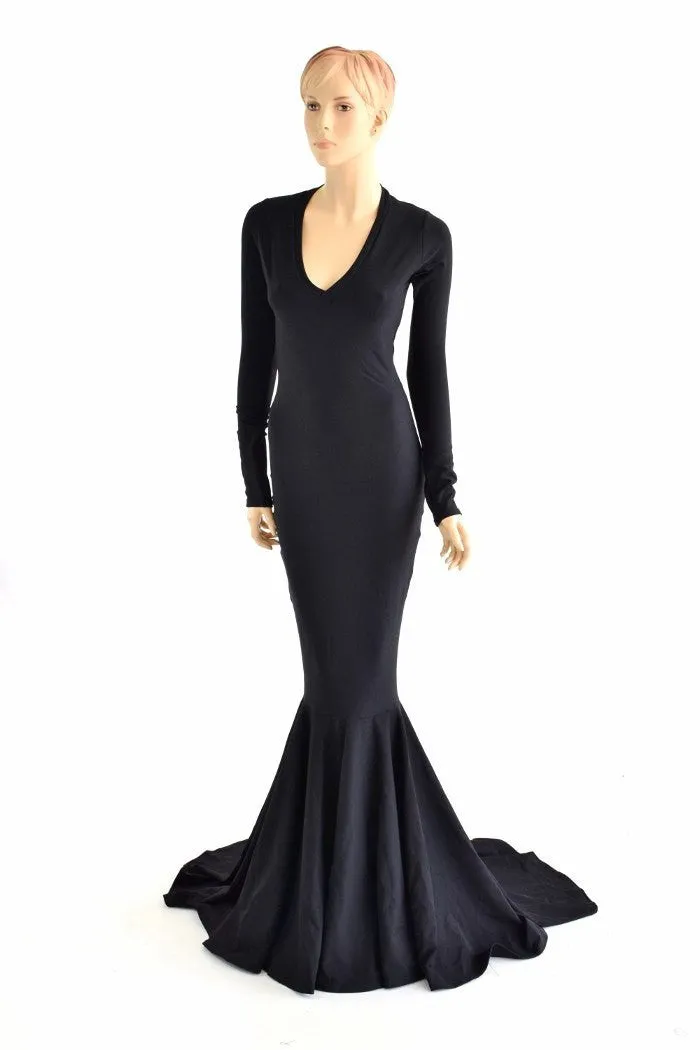 Black Zen Morticia Puddle Train Gown