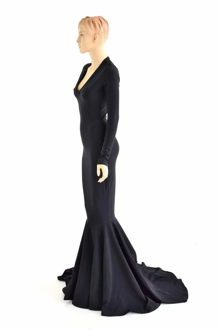 Black Zen Morticia Puddle Train Gown