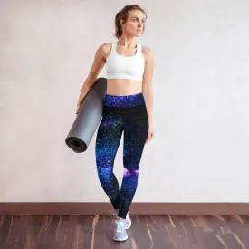 Blue Galaxy Women's Yoga Leggings, Purple Space Print Long Gym Tights-Made in USA/EU/MX