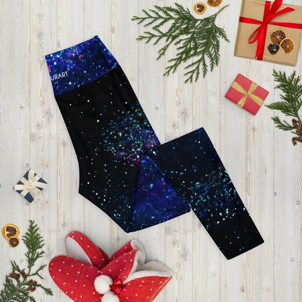 Blue Galaxy Women's Yoga Leggings, Purple Space Print Long Gym Tights-Made in USA/EU/MX