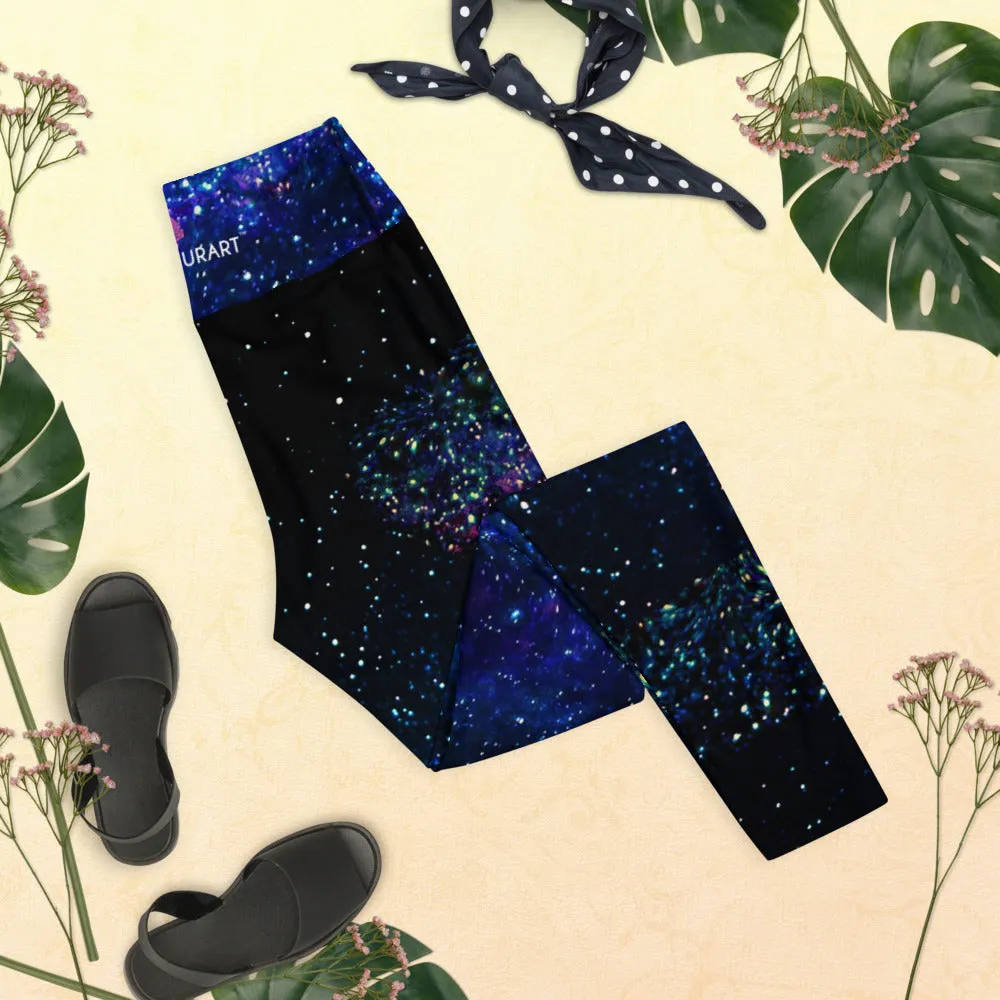 Blue Galaxy Women's Yoga Leggings, Purple Space Print Long Gym Tights-Made in USA/EU/MX