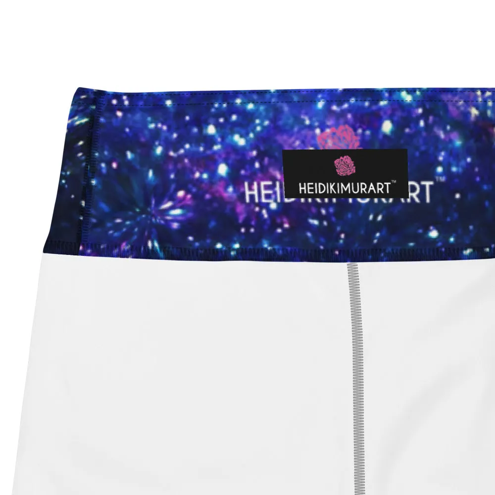 Blue Galaxy Women's Yoga Leggings, Purple Space Print Long Gym Tights-Made in USA/EU/MX