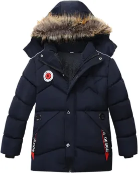 Boys Down Jacket Toddler Fur Collar Hood Thick Warm Winter Coat Parka Padded Windbreaker Wterproof Warm Outerwear