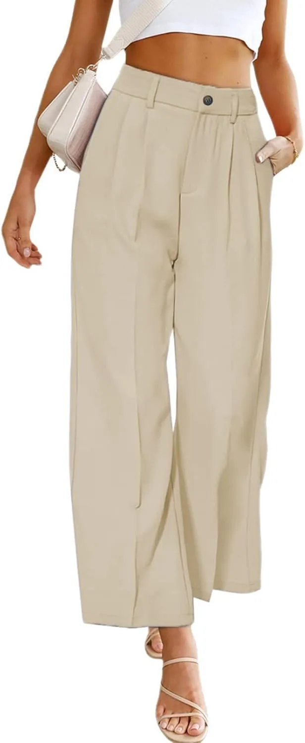 Business Golf Pants for Women, Casual High Waist Wide Leg Straight Fit Dress Pants, Summer Spring Button-up Work Trousers