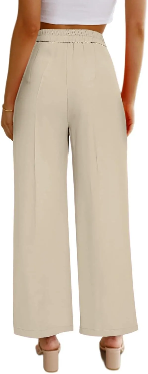 Business Golf Pants for Women, Casual High Waist Wide Leg Straight Fit Dress Pants, Summer Spring Button-up Work Trousers