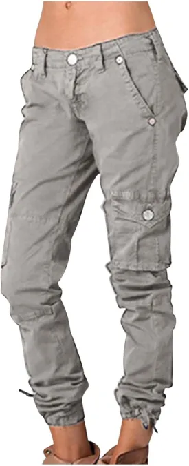 Cargo Pants for Women Low Rise Fashion Casual Tapered Pants Outdoor Hiking Work Travel Trousers with Pockets