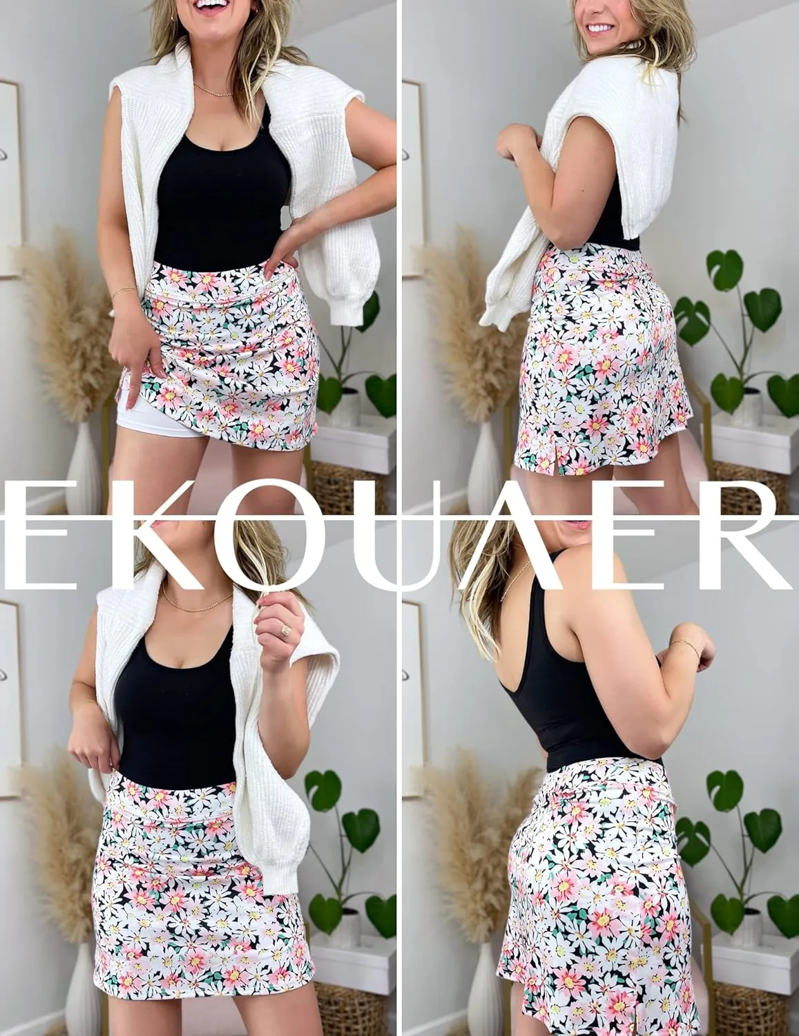 Ekouaer Women's Active Performance Skort Lightweight Skirt for Running Tennis Golf Workout Sports