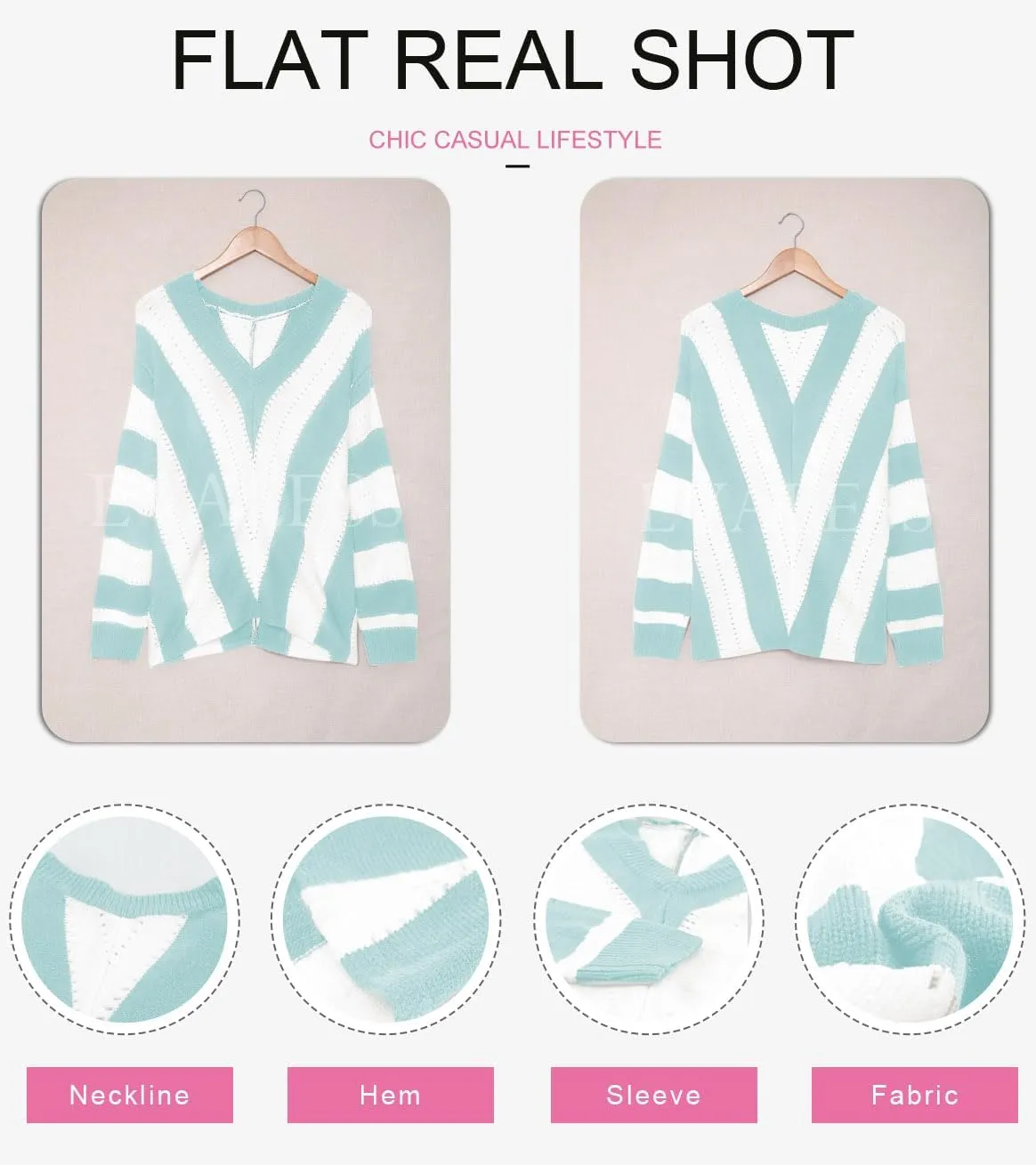 EVALESS Sweaters for Women Sleeve Sexy Deep V Neck Casual Knit Striped Pullover Sweater