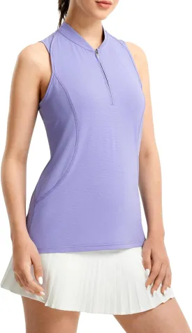 FitsT4 Sports Women Golf Polo Shirt Workout Tank Tops Sleeveless Zip V Neck Tennis Athletic T Shirts
