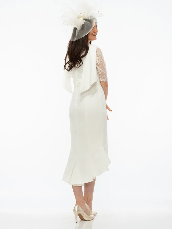 Gabriela Ivory Fish Tail Dress With Lace Sleeves