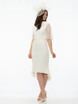 Gabriela Ivory Fish Tail Dress With Lace Sleeves