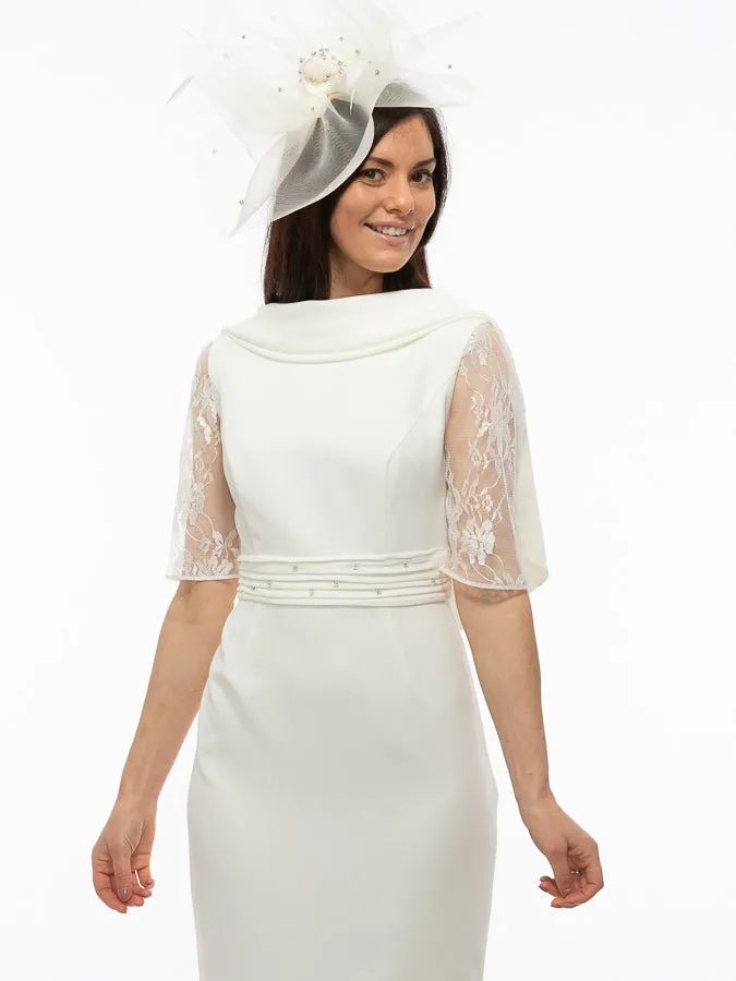 Gabriela Ivory Fish Tail Dress With Lace Sleeves