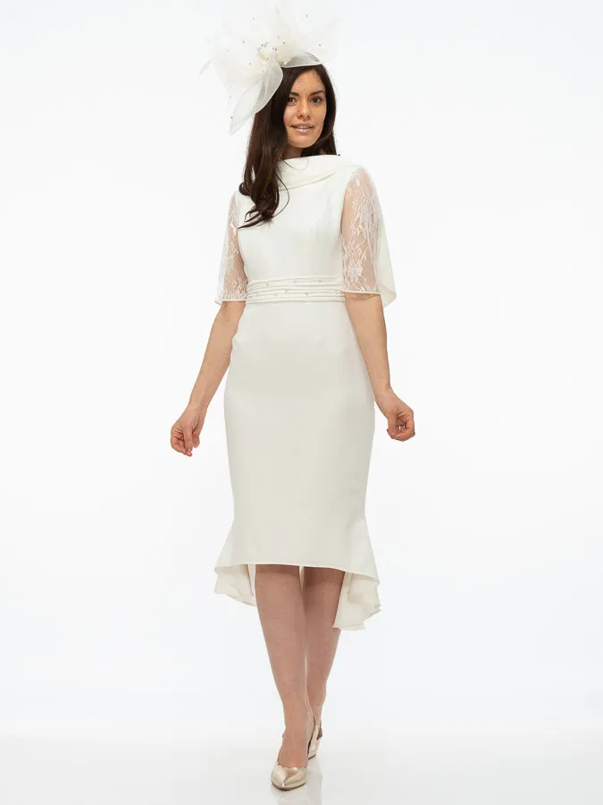 Gabriela Ivory Fish Tail Dress With Lace Sleeves