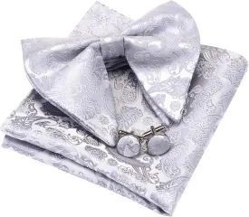 GUSLESON Fashion New Paisley Adjustable Pre-tied Big Bow Tie and Pocket Square Cufflink Set with Gift Box