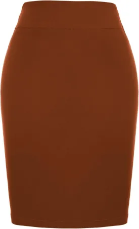 Kate Kasin Women's Stretch Knee Length Pencil Skirts High Waisted Slim Fit Business Casual Skirt
