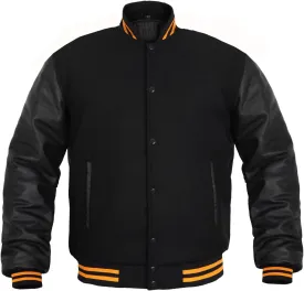 Men's Varsity Jacket Genuine Leather Sleeve and Wool Blend Letterman Boys College Varsity Jackets XS-5XL