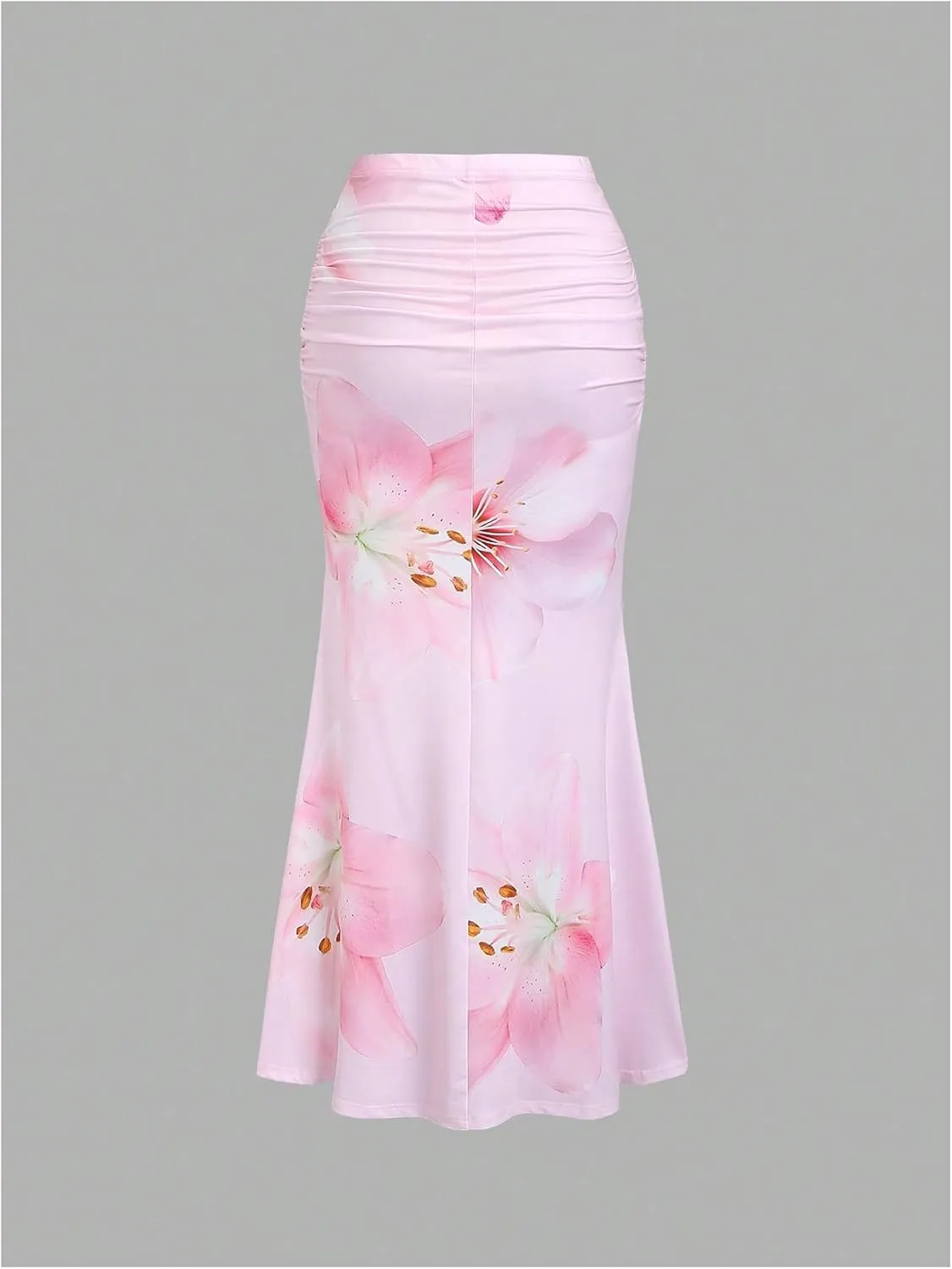 Milumia Women's Floral Print Ruched Long Skirt Fishtail Bodycon Maxi Skirts