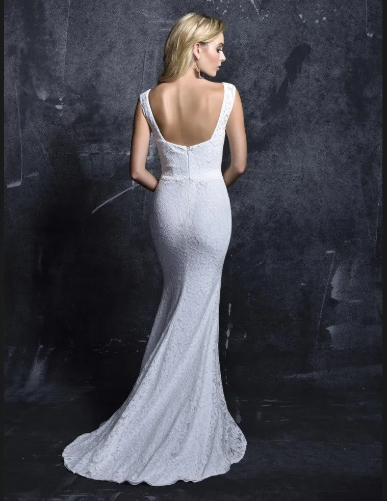 Nina Canacci 7354  Size 4, 8 Ivory wedding dress long fitted lace prom dress wedding