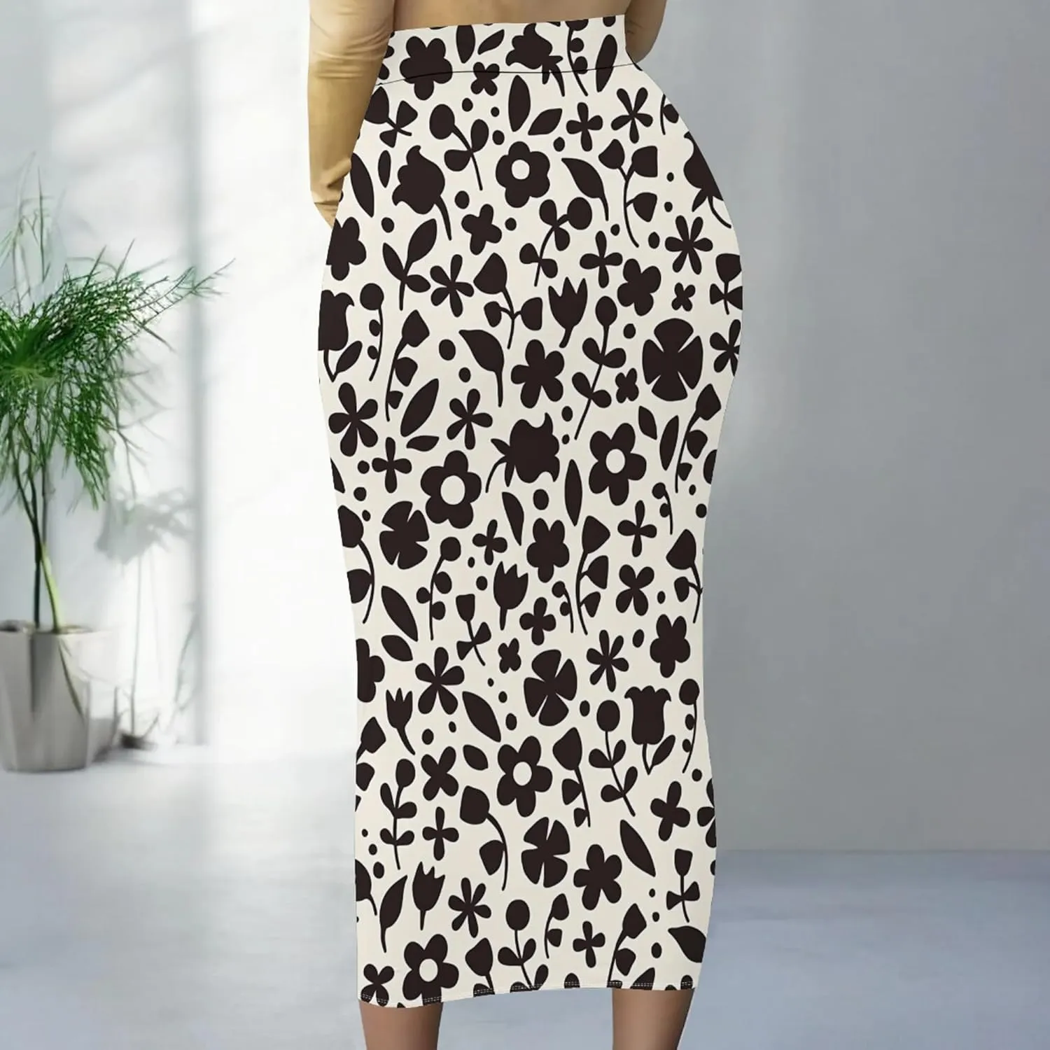 Pencil Skirts for Women Basic Midi High Waist Stretch Work Office Ruched Bodycon Knee Length Business Casual