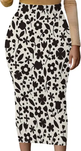 Pencil Skirts for Women Basic Midi High Waist Stretch Work Office Ruched Bodycon Knee Length Business Casual