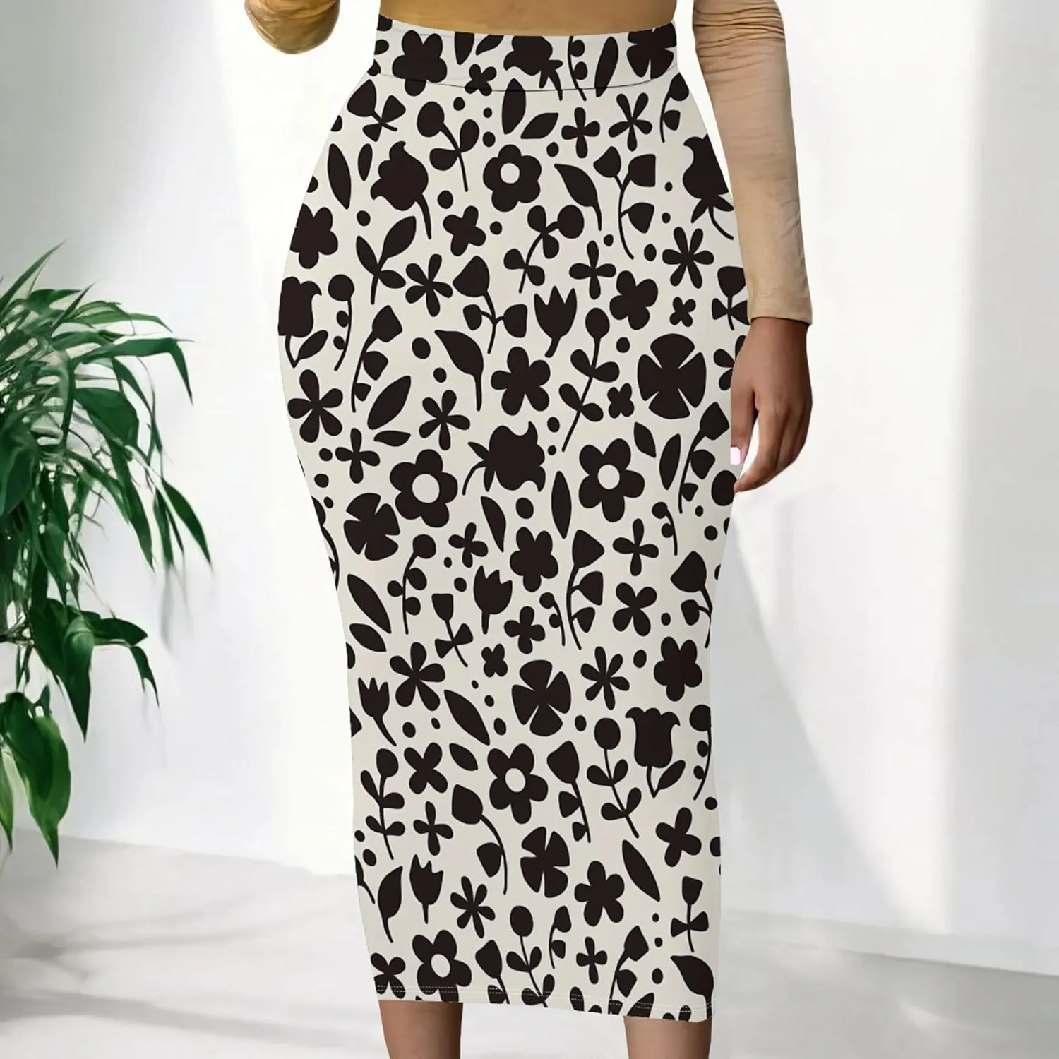 Pencil Skirts for Women Basic Midi High Waist Stretch Work Office Ruched Bodycon Knee Length Business Casual