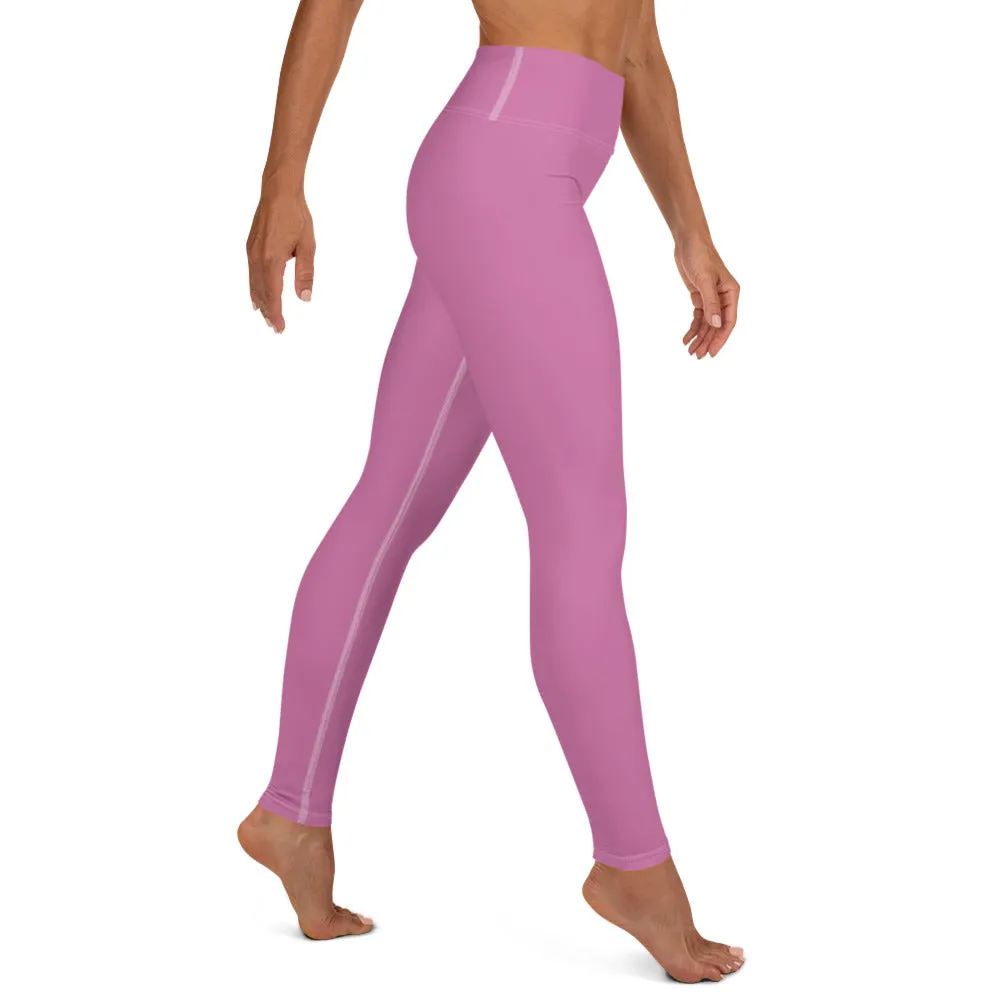 Pink Solid Color Yoga Leggings, Best Soft Pink Long Gym Workout Tights-Made in USA/EU/MX