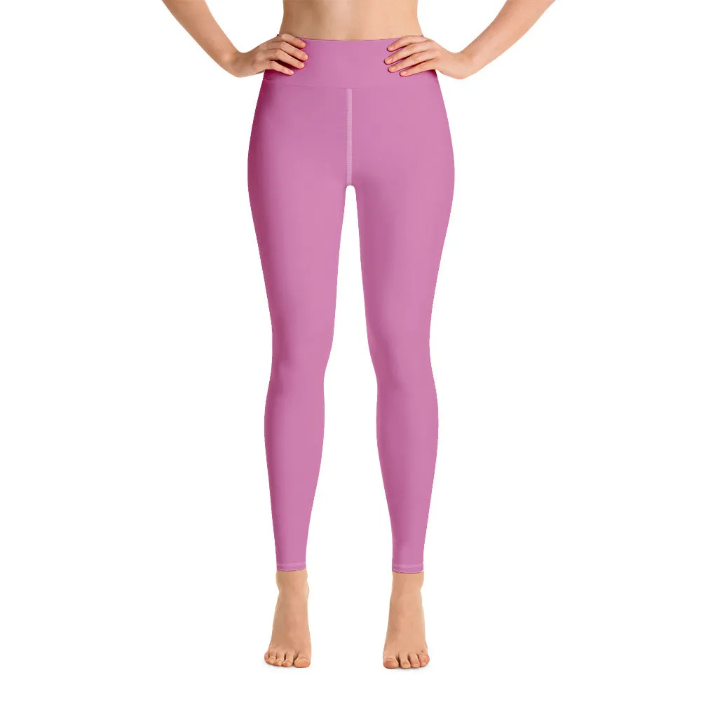 Pink Solid Color Yoga Leggings, Best Soft Pink Long Gym Workout Tights-Made in USA/EU/MX