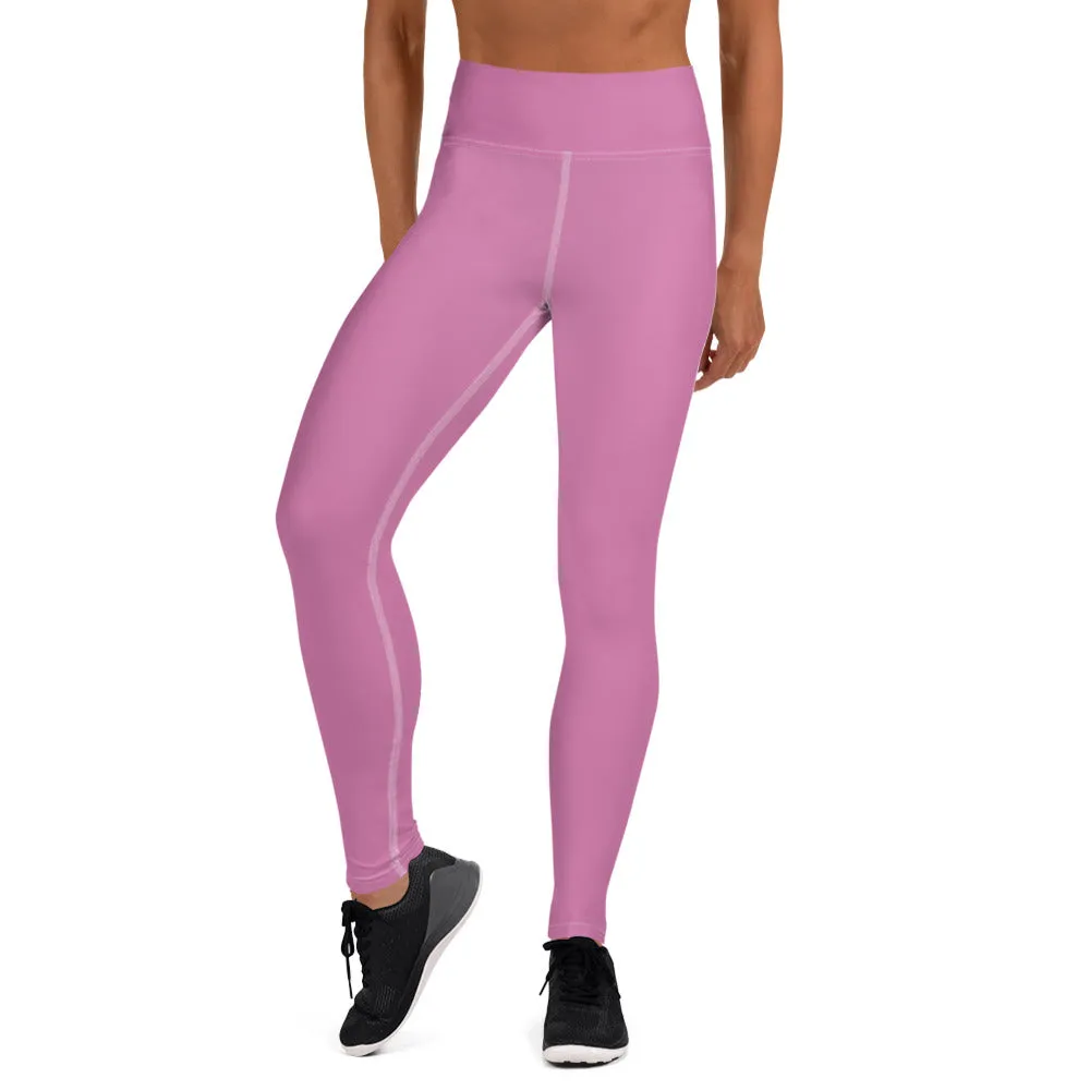 Pink Solid Color Yoga Leggings, Best Soft Pink Long Gym Workout Tights-Made in USA/EU/MX