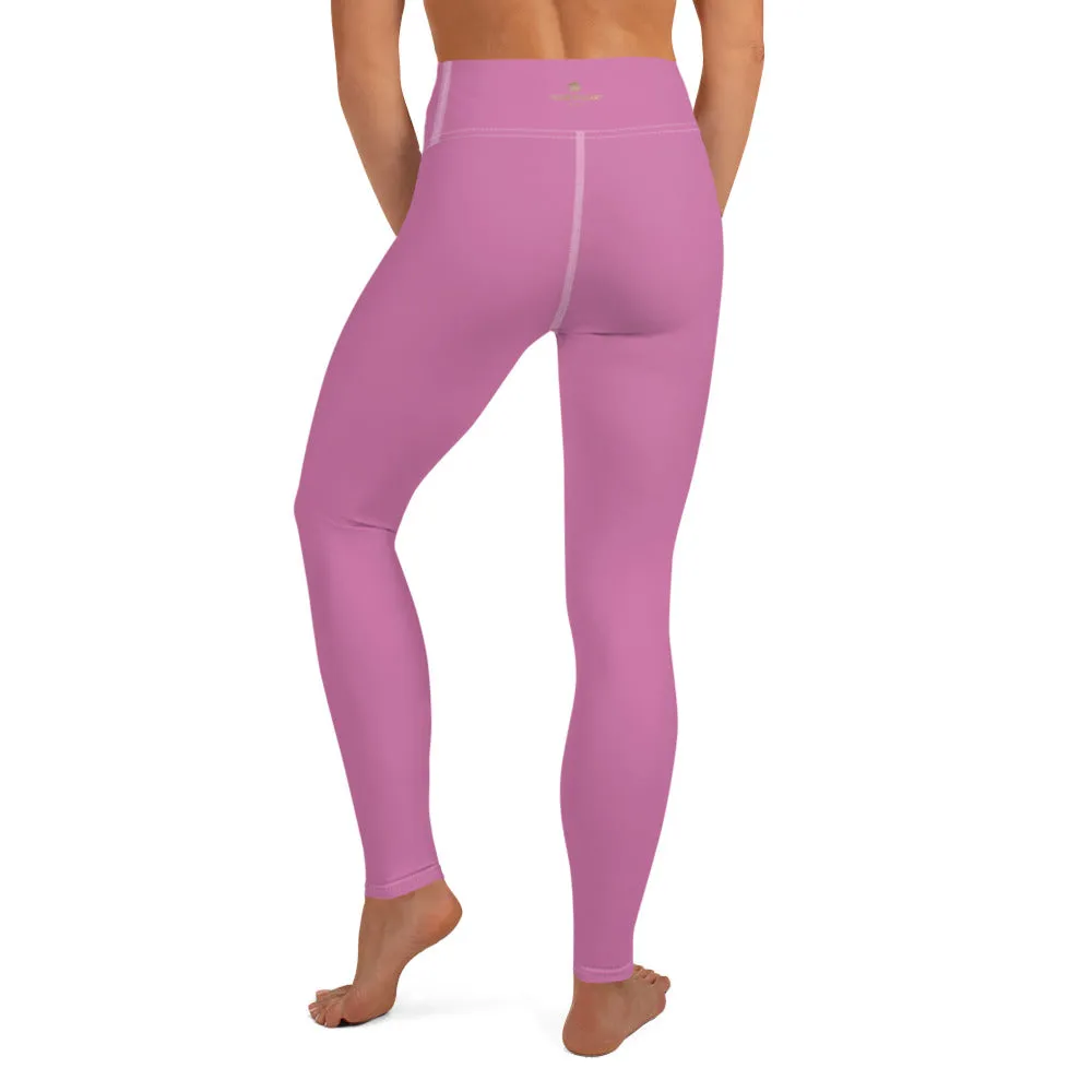 Pink Solid Color Yoga Leggings, Best Soft Pink Long Gym Workout Tights-Made in USA/EU/MX