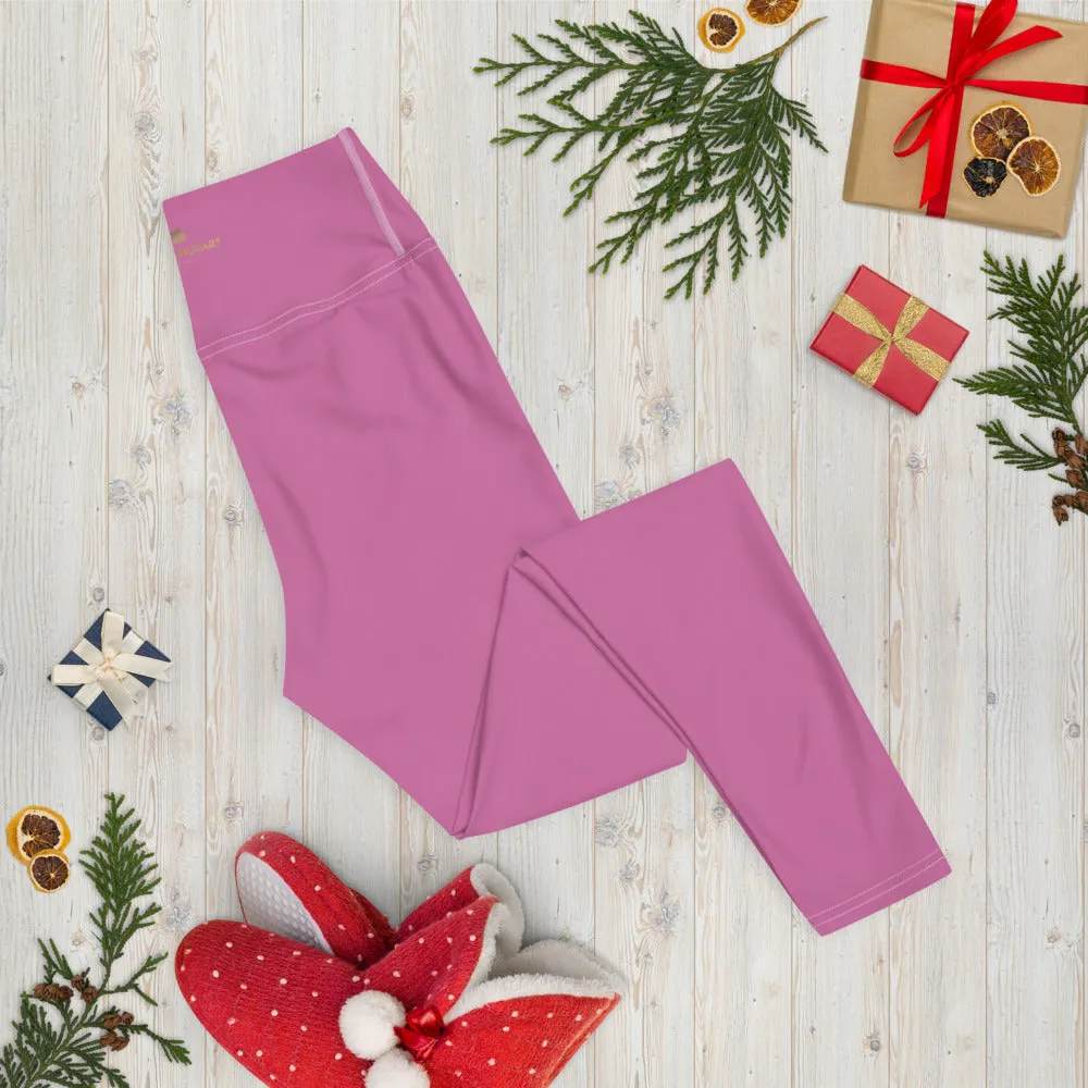Pink Solid Color Yoga Leggings, Best Soft Pink Long Gym Workout Tights-Made in USA/EU/MX