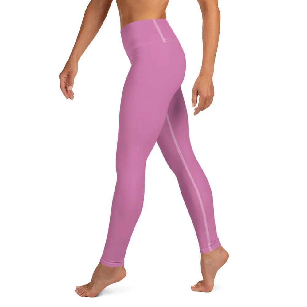 Pink Solid Color Yoga Leggings, Best Soft Pink Long Gym Workout Tights-Made in USA/EU/MX