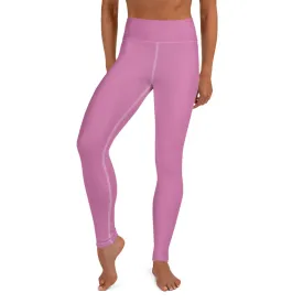 Pink Solid Color Yoga Leggings, Best Soft Pink Long Gym Workout Tights-Made in USA/EU/MX